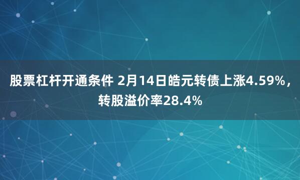 股票杠杆开通条件 2月14日皓元转债上涨4.59%，转股溢价率28.4%