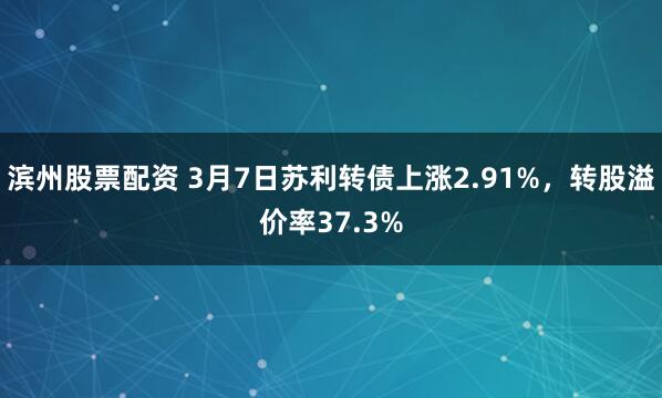 滨州股票配资 3月7日苏利转债上涨2.91%，转股溢价率37.3%